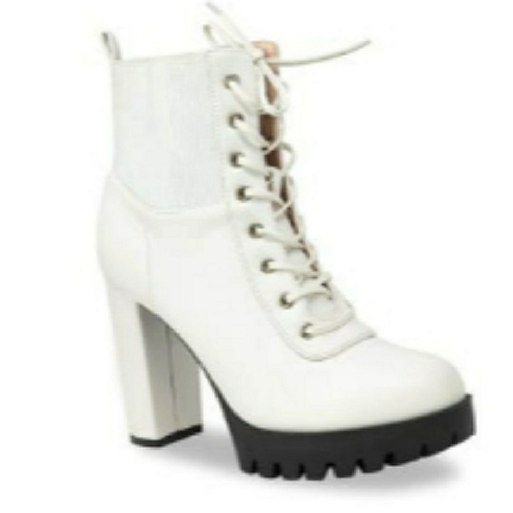 Chase + Chloe White Lace-Up Boots.